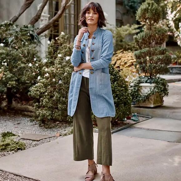 J jill Jackets & Blazers - J.Jill Denim Linen Blend Military style Duster In Sequoia Wash Size M MSRP: $139